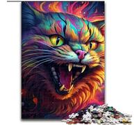1000 Piece Puzzle Colorful Art Psychedelic Cat Wooden Jigsaw size50x75cm for Teenagers, Couples, And Friends for Birthdays, Christmas
