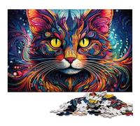 1000 Piece Puzzle Colorful Cat Wooden Jigsaw Puzzles for Adults Challenging DIY Brain Teaser, Perfect Family Game Or Decorative Gift 50x75CM/19.68x29.52inch