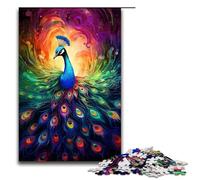 1000 Piece Puzzle Colorful Psychedelic Peacock Jigsaw for Adults Wooden Jigsaw Challenging Game 1000 PCS(75x50cm)