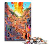 1000 Piece Puzzle Colorful Psychedelic Scene in The Holy Wooden Port of Greece Jigsaw for Adults Wooden Jigsaw Challenging Game 1000 PCS(38x26cm)