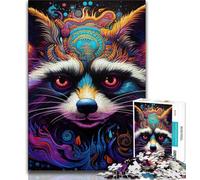 1000 Piece Puzzle Colourful Art Raccoon Puzzles for Adults Teens 1000 Pieces,Toys Educational Games Stress Relieving Enhance Love between Couples (26x38cm)
