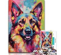 1000 Piece Puzzle Colourful German Shepherd Paintings 1000 Piece Jigsaw Puzzles for Adults & Teens,Challenging Game for The Whole for Women, Gifts for Men (38x26cm)