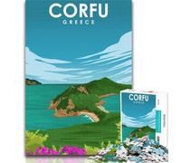 1000 Piece Puzzle Corfu Sunlit Serenity Art 1000 Piece Jigsaw Puzzles for Teenagers,Charcoal Art Staycation Kill Time for Home Decoration 26x38cm