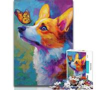 1000 Piece Puzzle Corgi And Butterfly Jigsaws Puzzles 1000 Pieces for Adults Gifts,Stress Reliever Difficult Challenge Enhance Love between Couples 26x38cm