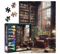 1000-Piece Puzzle - Cozy Reading Nook with Leather Armchair and Large Bookcase Jigsaw Puzzles Perfect Weekend Activity for Solo or Group Play 50x70cm Final Image