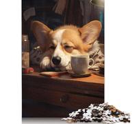 1000 Piece Puzzle Cute Dog Corgi Coffee Cozy Jigsaw Puzzles for Adults Woodenboard Puzzles Best Gift for Adults And 1000pcs (75x50cm)