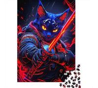 1000 Piece Puzzle, Cyberpunk Cat Russian Blue Samurai Animal, 38x26cm/1000pcs