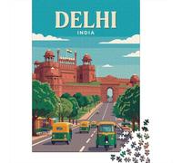 1000 Piece Puzzle, Delhi India Vintage Travel Poster, 70x50cm/1000pcs