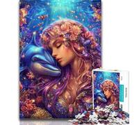 1000 Piece Puzzle Dolphin And Girl 1000 Piece Jigsaw Puzzles,Challenging Difficult with Fully Interlocking Randomly Shaped Pieces 50x75cm