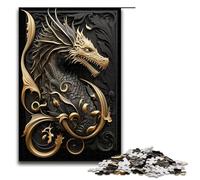 1000 Piece Puzzle Educational Games Dragon Golden Flame Jigsaw Puzzles for Adults Wooden Jigsaw For Family Fun & Game Night 75x50cm