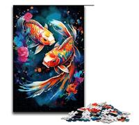 1000 Piece Puzzle Educational Games Koi Fish Is Surrounded by Splatters in The Style Jigsaw Puzzles for Adults Wooden Jigsaw For Family Fun Game Night 75x50cm