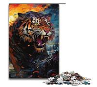 1000 Piece Puzzle Educational Games Psychedelic Animal Tiger Jigsaw Puzzles for Adults Wooden Jigsaw For Family Fun & Game Night 1000 PCS(38x26cm)