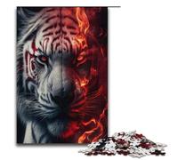 1000 Piece Puzzle Educational Games White Tigers of Red Fire Jigsaw Puzzles for Adults Wooden Jigsaw For Family Fun & Game Night 1000 PCS(38x26cm)