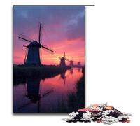 1000 Piece Puzzle Educational Games Windmills Slowly Turn in The Twilight Jigsaw Puzzles for Adults Wooden Jigsaw For Family Fun & Game Night 1000 PCS(75x50cm)