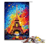 1000 Piece Puzzle Eiffel Tower Is Surrounded by Splatters in The Style Jigsaw for Adults Wood Jigsaw Great Gifts for Christmas 75x50cm