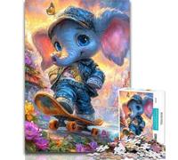 1000 Piece Puzzle Elephant on Skateboard 1000 Piece Jigsaw Puzzles for Adults & Teens,Challenging Game for The Whole for Women, Gifts for Men 26x38cm