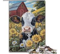 1000 Piece Puzzle Farm Sunflower Cows 1000 Piece Jigsaw Puzzle Suitable for Birthdays, Halloween, Thanksgiving, Easter (Size 26x38cm)