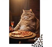 1000 Piece Puzzle, Fat Cat Pizza Dinner Food, 52x38cm/1000pcs