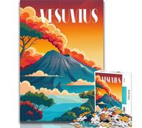 1000 Piece Puzzle Fiery Vesuvius 1000 Piece Jigsaw Puzzles for Teenagers,Charcoal Art Staycation Kill Time for Home Decoration 26x38cm