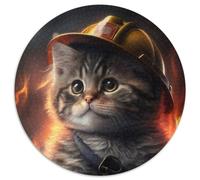 1000 Piece Puzzle Firefighter Cat 1000 Pieces Round Puzzles for Adults for Home Decor, Brain Training 67.5x67.5cm