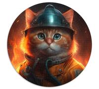 1000 Piece Puzzle Firefighter Cat 1000 Pieces Round Puzzles for Adults Perfect for Christmas, Halloween, Easter, New Year 67.5x67.5cm