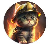 1000 Piece Puzzle Firefighter Cat Round Cardboard Puzzles Develops Hand-Eye Coordination Skills, Perfect for Birthday Gifts 1000pcs (67.5x67.5cm)