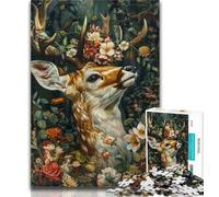 1000 Piece Puzzle Floral Deer Jigsaws Puzzles 1000 Pieces for Teenagers Gifts,Challenging Difficult with Fully Interlocking Randomly Shaped Pieces 26x38cm