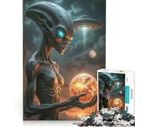 1000 Piece Puzzle For Adults Alien Holding Planet with UFO, Family Games, Train Your Brain And Hands, Deal As Gifts for The Whole Family 38x26cm
