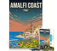 1000-piece Puzzle for Adults Amalfi Coast Italy Poster at Night Premium Cut Play Smart Mind Activity Peace Fun Time Birthday Art Play (38x26cm)