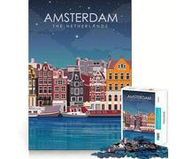 1000-piece Puzzle for Adults Amsterdam at Night Travel Premium Cut Play Smart Mind Activity Peace Fun Time Birthday Art Play (38x26cm)