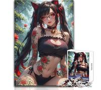 1000-piece Puzzle for Adults Anime Cat Girl with Tattoos Educational Family Game Precision Cutting Gift For Birthdays Size 50x75cm