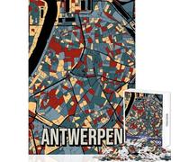 1000-piece Puzzle for Adults Antwerp City Map Art Enjoyable Group Leisure Activity Special Festive Holiday Surprise Gifts (38X52cm)