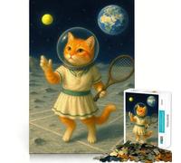 1000-piece Puzzle for Adults Astronaut Cat Playing Tennis on Moon Premium Cut Play Smart Mind Activity Peace Fun Time Birthday Art Play (50x75cm)