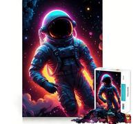 1000-piece Puzzle for Adults Astronaut Space Neon Glow Precise Cut Art Thinking Game Play Leisure Time Fun Birthday Art Play (38x26cm)