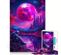 1000-piece Puzzle for Adults Astronaut Under Pink Moon Precise Cut Art Thinking Game Play Leisure Time Fun Birthday Art Play (50x75cm)