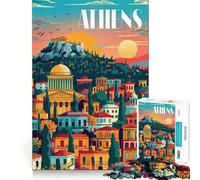 1000-piece Puzzle for Adults Athens Sunset Premium Cut Play Smart Mind Activity Peace Fun Time Birthday Art Play (50x75cm)