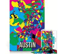 1000-piece Puzzle for Adults Austin Colorful City Map Premium Cut Play Smart Mind Activity Peace Fun Time Birthday Art Play (50x75cm)