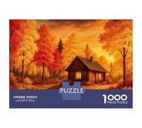 1000 Piece Puzzle for Adults, Autumn Cabin in The Woods Artwork, Premium Puzzle Challenge, Festive Season Fun, Durable Puzzle Pieces, 70x50cm/1000pcs