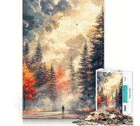 1000-piece Puzzle for Adults Autumn Forest Path with Figure Premium Cut Play Smart Mind Activity Peace Fun Time Birthday Art Play (50x75cm)