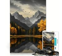 1000-piece Puzzle for Adults Autumn Lake Mountain Landscape Painting Premium Cut Play Smart Mind Activity Peace Fun Time Birthday Art Play (38x26cm)