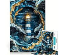 1000-piece Puzzle for Adults Beacon in The Storm Kintsugi Art Sharp Cut Art Creative Skill Toy Idle Time Game Christmas Calm Gift (38x52cm)
