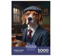 1000 Piece Puzzle for Adults, Beagle Dog in A Suit at The Pub Artwork, Mindfulness Activity, Festive Season Fun, Precision Cut Pieces, 38x26cm/1000pcs
