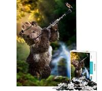 1000-piece Puzzle for Adults Bear Playing Clarinet with Bird Toy Intellectual Game Brain Teaser Game Analysis And Logic Gifts for Women Men (Size 38x52cm)