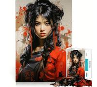1000-piece Puzzle for Adults Beautiful Samurai Girl Sharp Cut Art Creative Skill Toy Idle Time Game Christmas Calm Gift (38x26cm)
