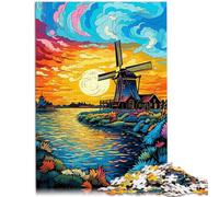 1000 Piece Puzzle For Adults Beautiful windmill town learning educational puzzle 26x38cm deal as gifts for the whole family