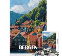 1000 Piece Puzzle For Adults Bergen, Norway Cityscape Impossible Game Family Activities Educational Toy Wishlist with Santa Claus (38X52CM)