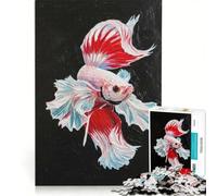 1000 Piece Puzzle For Adults Betta Fish Painting on Black Background, Brain Teaser Game, Difficult Hard, Improving Love between Couples 50x75cm