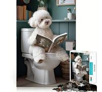 1000-piece Puzzle for Adults Bichon Frise on The Toilet Sharp Cut Art Creative Skill Toy Idle Time Game Christmas Calm Gift (38x26cm)