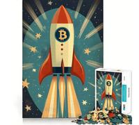 1000-piece Puzzle for Adults Bitcoin Rocket Vintage BTC Crypto Sharp Cut Art Creative Skill Toy Idle Time Game Christmas Calm Gift (38x52cm)