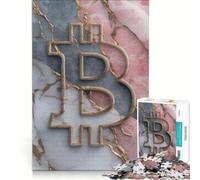 1000 Piece Puzzle For Adults Bitcoin Symbol on Pink And Gray Marble, Brain Teaser Game, Difficult Hard, Improving Love between Couples 50x75cm